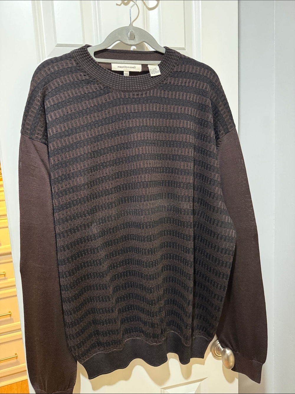 Pronto Uomo Brown & Dark Brown Striped Crewneck Sweater